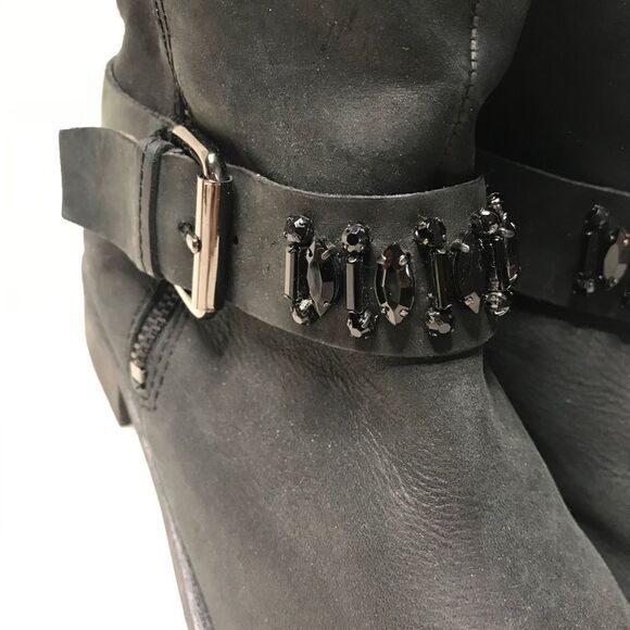 NINE WEST Timothea Black Leather Moto boots size 7.5 - Picture 3 of 8